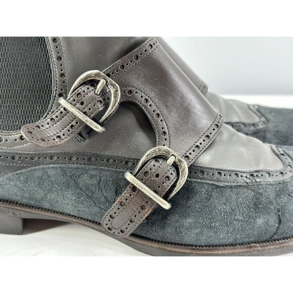 Dolce And Gabbana Double Monk Strap Distressed Suede & Leather Boots Size 11.5-U - Picture 2 of 16